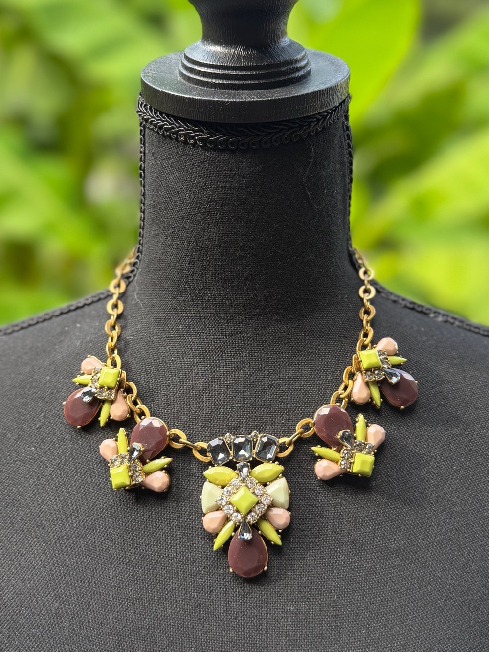 J. Crew Floral Cluster Necklace - Lime, Mauve & Pink Statement Necklace
